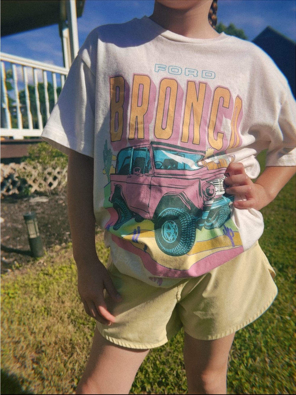 Ford Graphic Tee in Cream with Pink and Teal Print